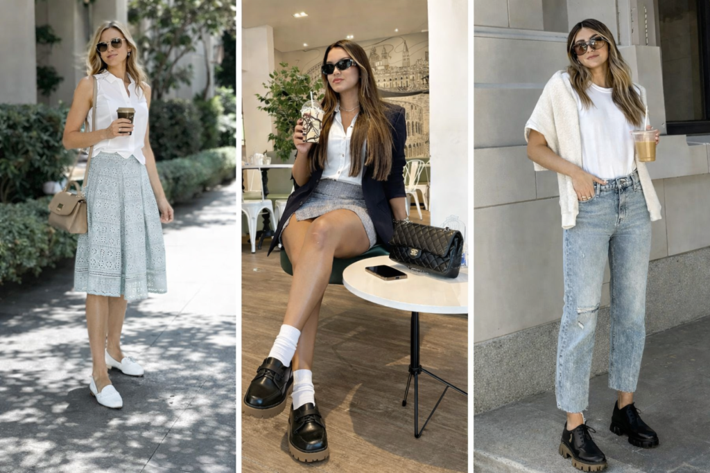 Como usar mocassim com jeans e vestido midi