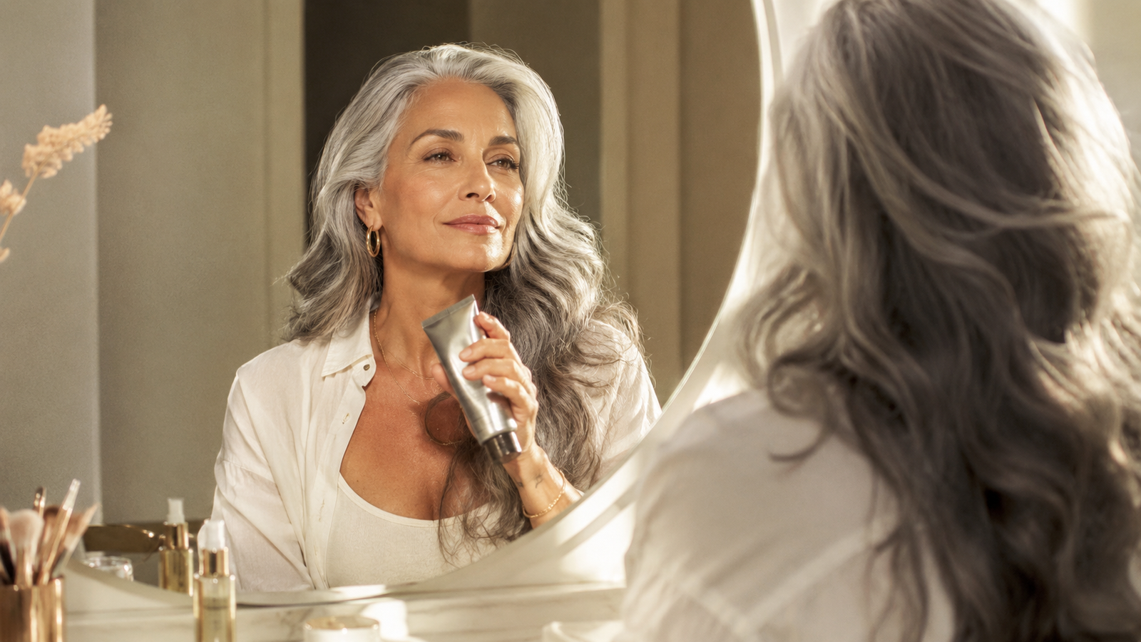 tonalizante cabelo branco grisalho mulher 40 anos elegante resultado bonito