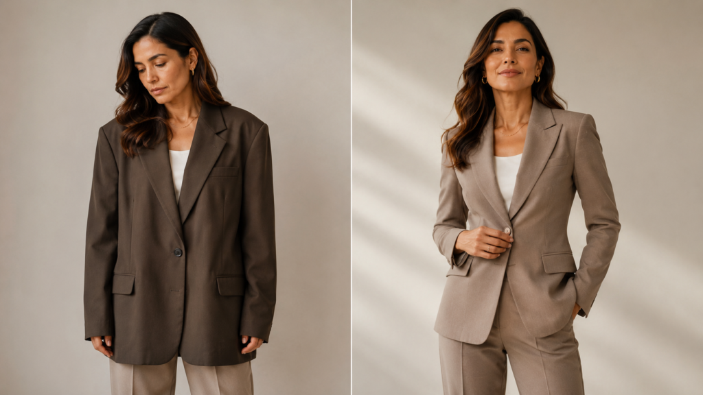 erros moda mulher madura estilo comparação roupa grande demais caimento correto