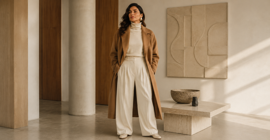 tendências moda 2026 mulher 40 anos alfaiataria oversized bege neutros