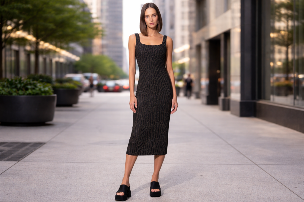Minimalismo elegante do vestido dos anos 90 em 2026