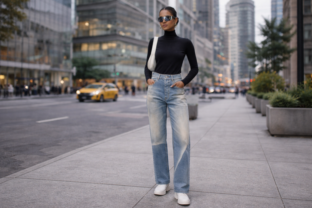 Calça jeans desbotada — tendência de moda em 2026