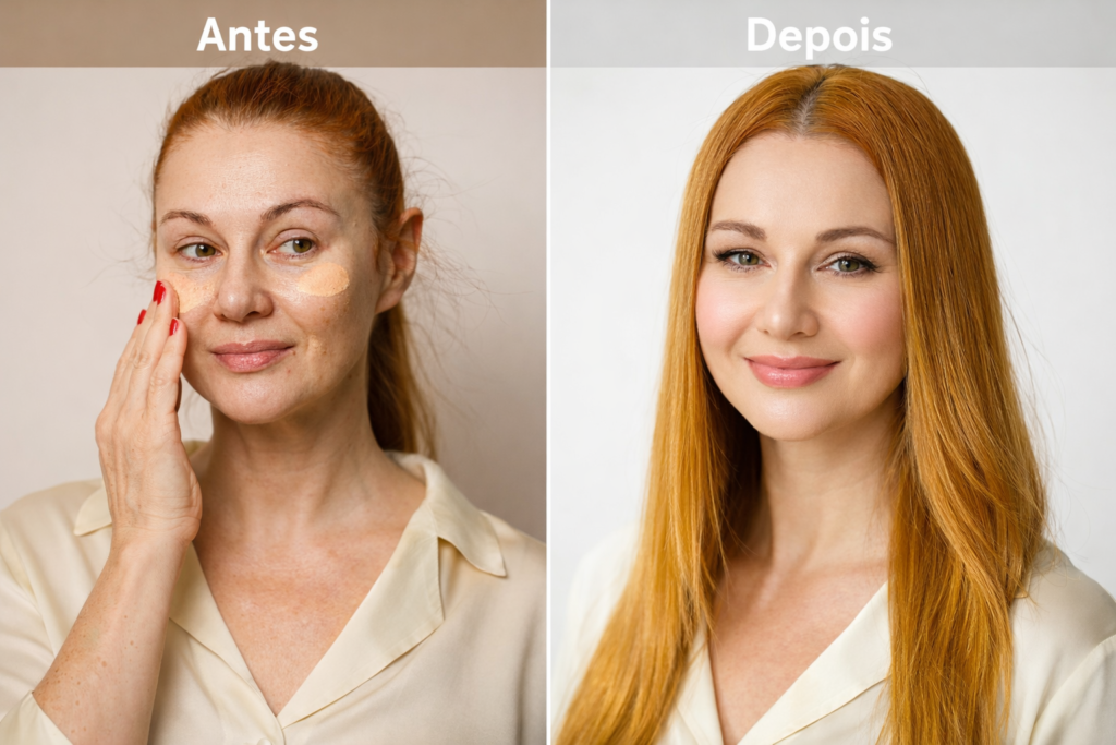 Comparativo de tom de base certo e errado para pele madura — como identificar o subtom ideal