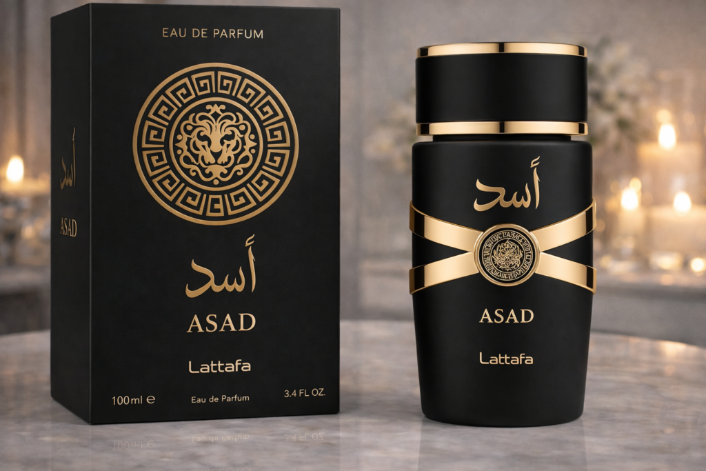 Lattafa Asad — perfume importado feminino oriental amadeirado