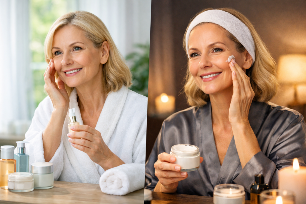 Rotina de skincare para pele madura — sequência correta de manhã e à noite com ativos essenciais