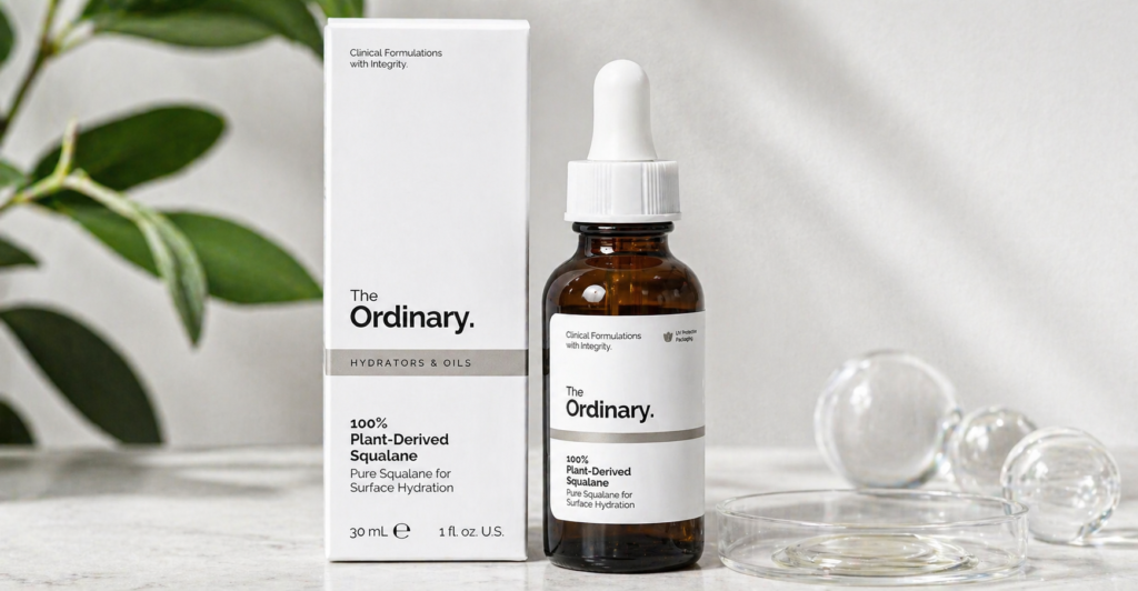 The Ordinary Squalane 100% Plant Derived — hidratante lipídico para pele madura