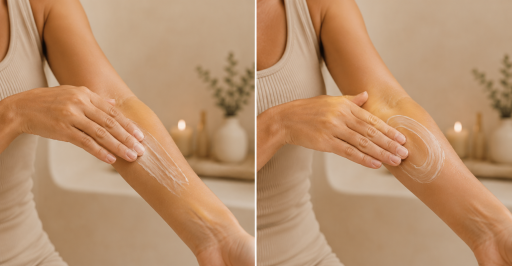 Aplicação correta de creme anticelulite com massagem