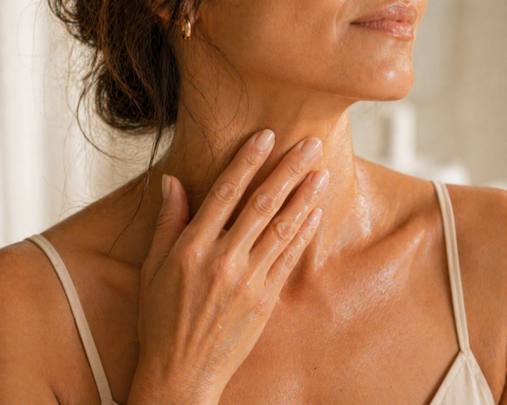 Cuidado com pescoço e colo na rotina de skincare 40+