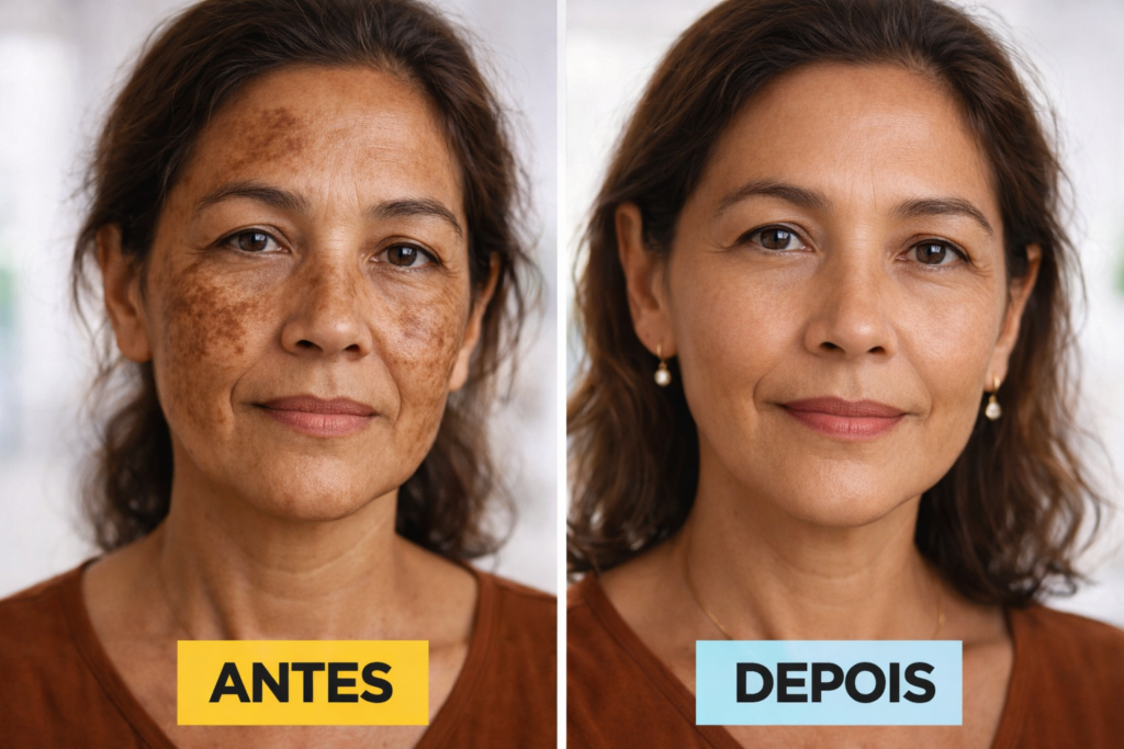 resultado do tratamento de melasma na pele madura com rotina consistente e proteção solar