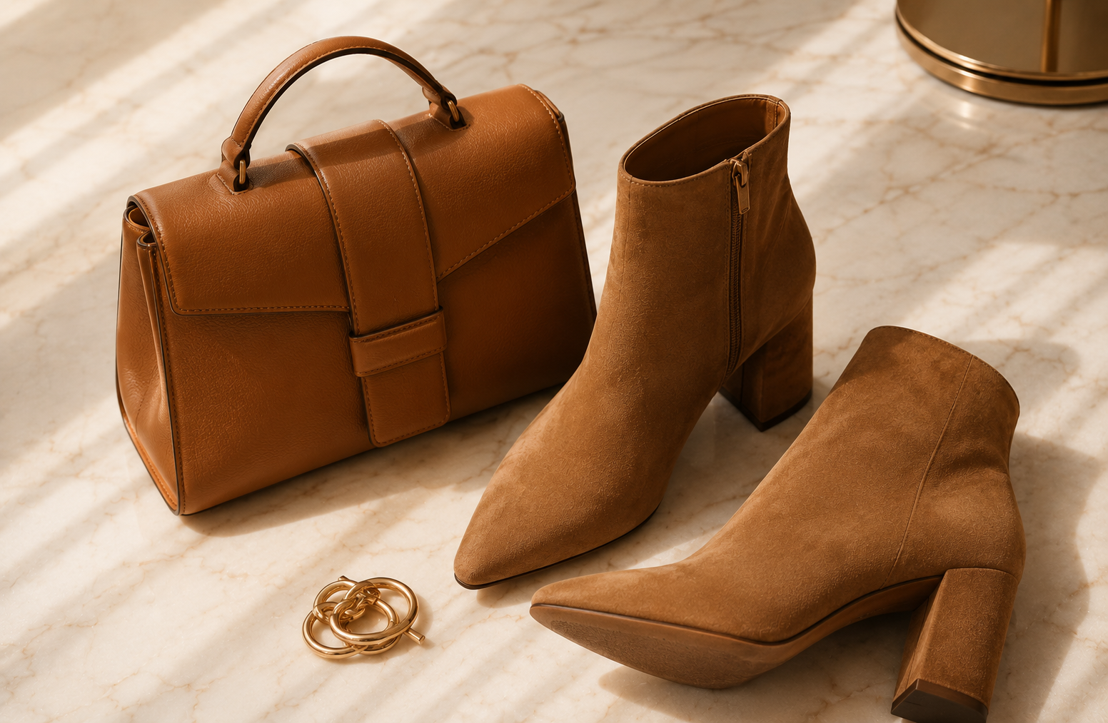 Bolsa estruturada e bota de couro — acessórios de inverno para mulheres 40+