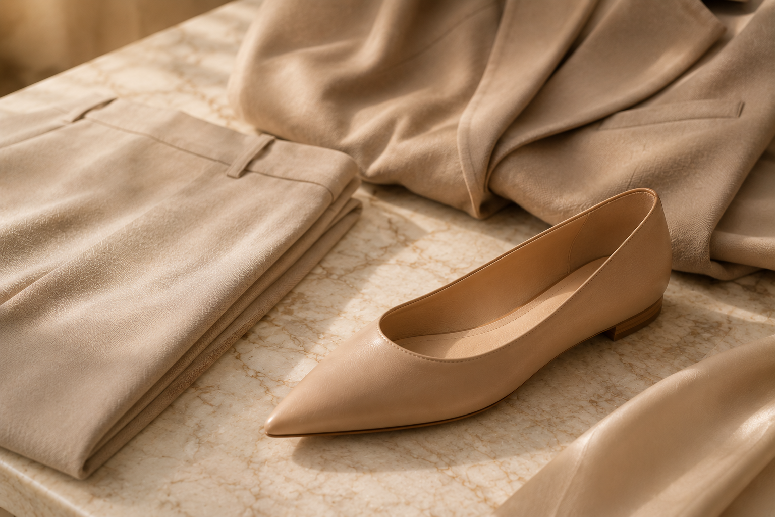 Sapatilha de bico fino com alfaiataria — look de trabalho elegante