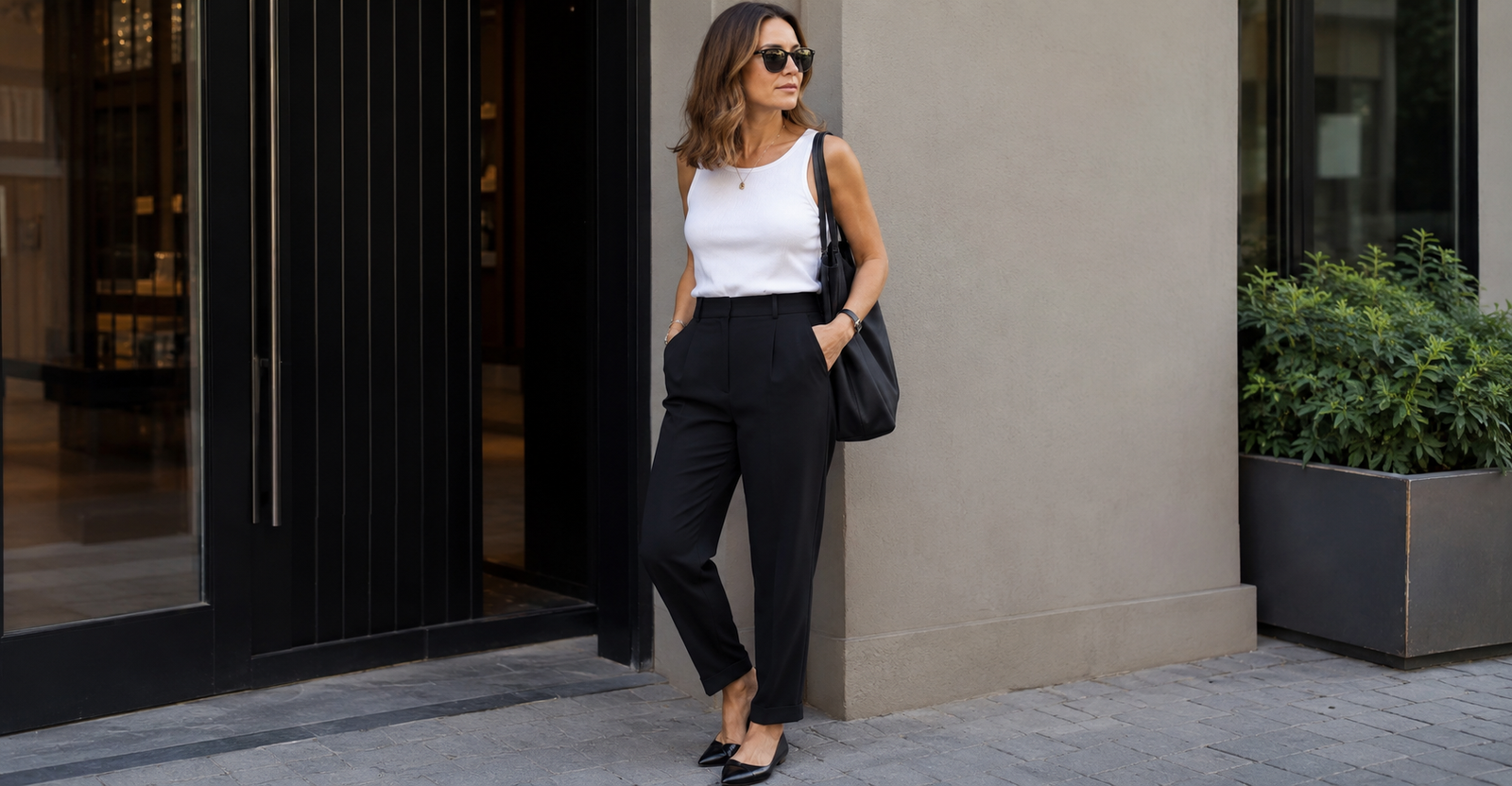 Calça de alfaiataria com regata e sapatilha — look casual para o dia a dia